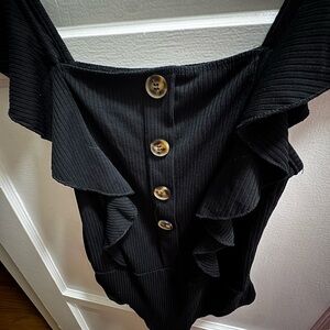 SHEIN Black Ribbed Knit Top